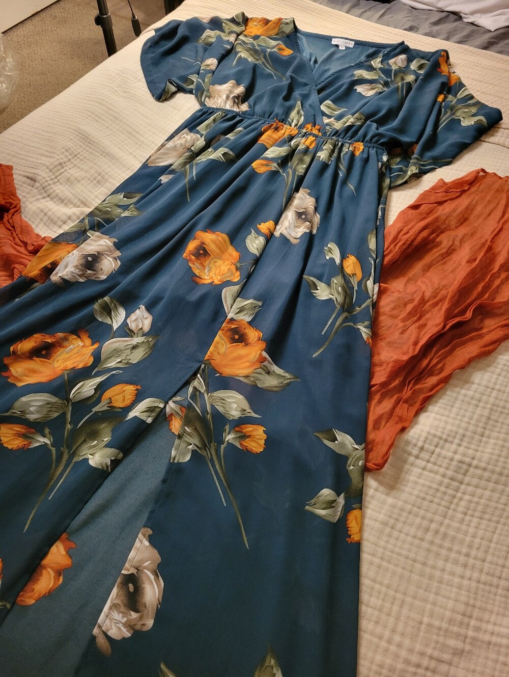 Baltic Born XL Teal Floral Wrap Maxi Dress Boho Wedding Guest - Picture 4 of 6